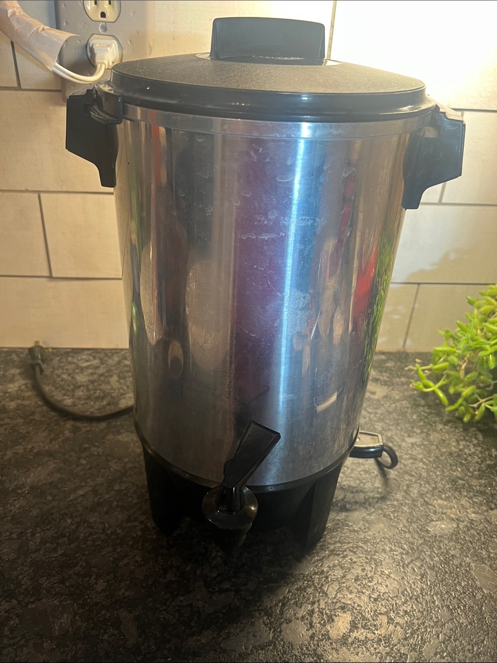 West Bend Stainless Steel Coffee Urn with Black Lid and Spout - Home Kitchen